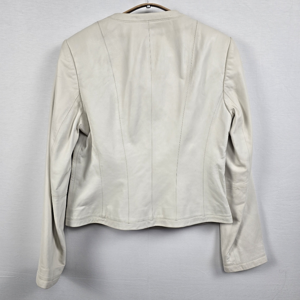 Talbots Ivory Leather Snap Front Jacket Size 4 - Picture 9 of 14